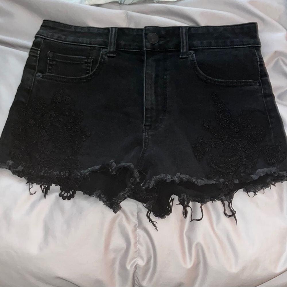 American Eagle Outfitters Black Jean Shorts Distressed High-Waisted